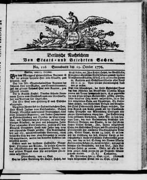 Berlinische Nachrichten von Staats- und gelehrten Sachen vom 19.10.1776