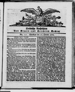 Berlinische Nachrichten von Staats- und gelehrten Sachen vom 22.10.1776