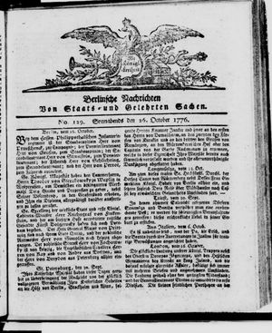 Berlinische Nachrichten von Staats- und gelehrten Sachen vom 26.10.1776