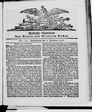 Berlinische Nachrichten von Staats- und gelehrten Sachen vom 02.11.1776