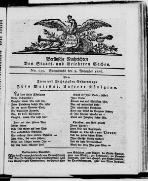 Berlinische Nachrichten von Staats- und gelehrten Sachen vom 09.11.1776