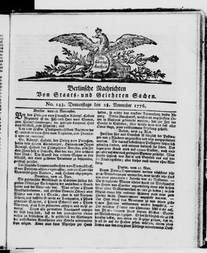 Berlinische Nachrichten von Staats- und gelehrten Sachen vom 28.11.1776