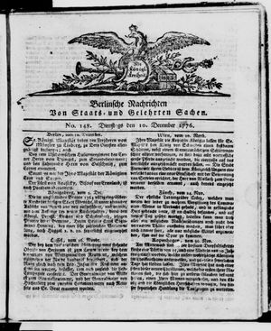 Berlinische Nachrichten von Staats- und gelehrten Sachen vom 10.12.1776
