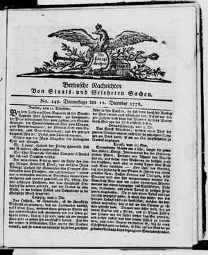 Berlinische Nachrichten von Staats- und gelehrten Sachen vom 12.12.1776