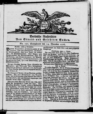 Berlinische Nachrichten von Staats- und gelehrten Sachen vom 14.12.1776