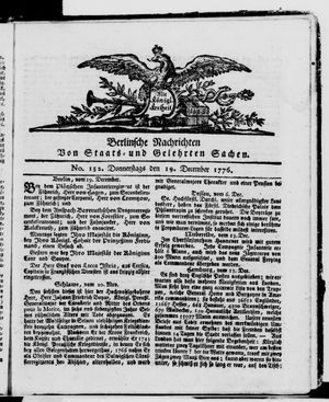 Berlinische Nachrichten von Staats- und gelehrten Sachen vom 19.12.1776