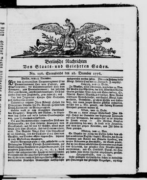 Berlinische Nachrichten von Staats- und gelehrten Sachen vom 28.12.1776