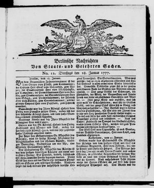Berlinische Nachrichten von Staats- und gelehrten Sachen vom 28.01.1777