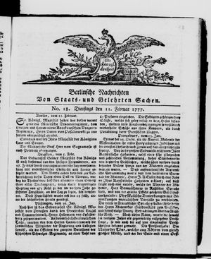 Berlinische Nachrichten von Staats- und gelehrten Sachen vom 11.02.1777