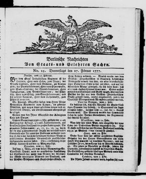 Berlinische Nachrichten von Staats- und gelehrten Sachen vom 27.02.1777