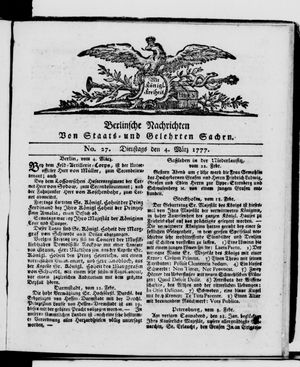 Berlinische Nachrichten von Staats- und gelehrten Sachen vom 04.03.1777