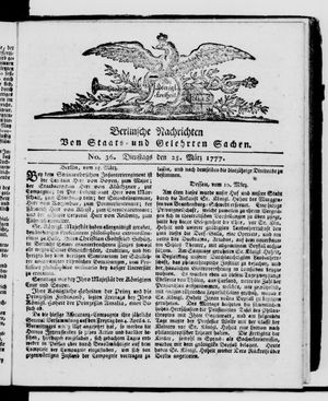 Berlinische Nachrichten von Staats- und gelehrten Sachen vom 25.03.1777