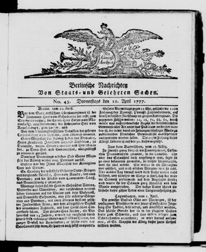 Berlinische Nachrichten von Staats- und gelehrten Sachen vom 10.04.1777