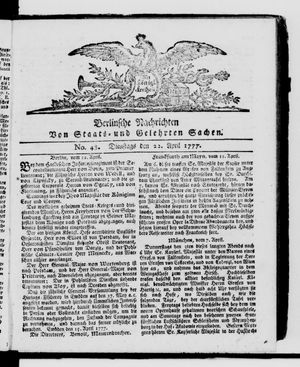 Berlinische Nachrichten von Staats- und gelehrten Sachen vom 22.04.1777