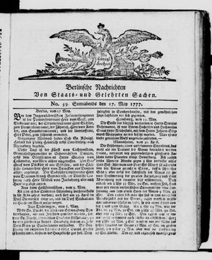 Berlinische Nachrichten von Staats- und gelehrten Sachen vom 17.05.1777