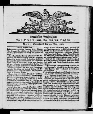Berlinische Nachrichten von Staats- und gelehrten Sachen vom 24.05.1777