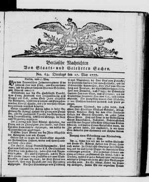 Berlinische Nachrichten von Staats- und gelehrten Sachen vom 27.05.1777