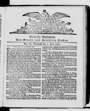 Berlinische Nachrichten von Staats- und gelehrten Sachen vom 03.06.1777