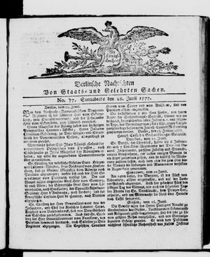 Berlinische Nachrichten von Staats- und gelehrten Sachen vom 28.06.1777