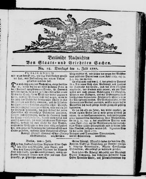 Berlinische Nachrichten von Staats- und gelehrten Sachen vom 01.07.1777