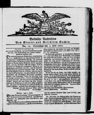 Berlinische Nachrichten von Staats- und gelehrten Sachen vom 03.07.1777