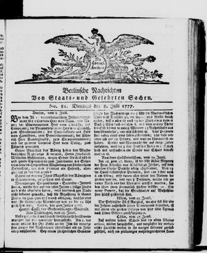 Berlinische Nachrichten von Staats- und gelehrten Sachen vom 08.07.1777