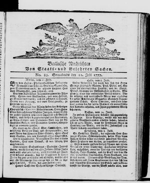 Berlinische Nachrichten von Staats- und gelehrten Sachen vom 12.07.1777