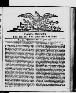 Berlinische Nachrichten von Staats- und gelehrten Sachen vom 26.07.1777