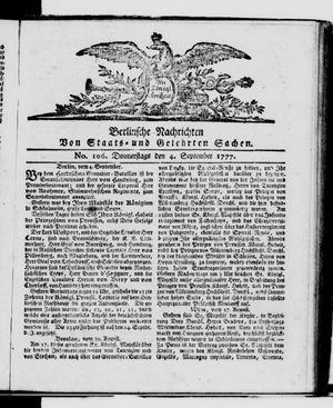 Berlinische Nachrichten von Staats- und gelehrten Sachen vom 04.09.1777