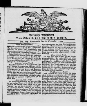 Berlinische Nachrichten von Staats- und gelehrten Sachen vom 06.09.1777