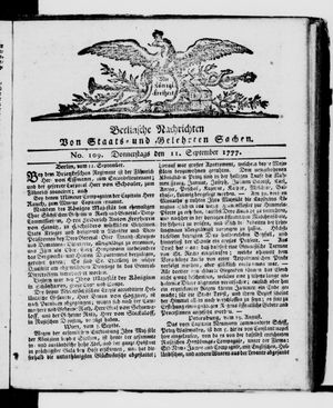 Berlinische Nachrichten von Staats- und gelehrten Sachen vom 11.09.1777