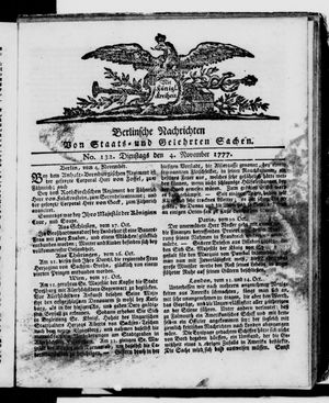 Berlinische Nachrichten von Staats- und gelehrten Sachen vom 04.11.1777