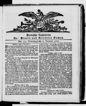 Berlinische Nachrichten von Staats- und gelehrten Sachen vom 06.11.1777