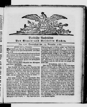 Berlinische Nachrichten von Staats- und gelehrten Sachen vom 13.11.1777