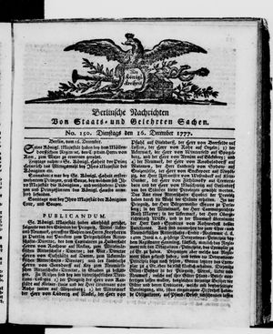 Berlinische Nachrichten von Staats- und gelehrten Sachen vom 16.12.1777