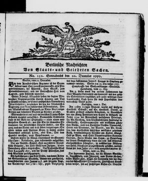 Berlinische Nachrichten von Staats- und gelehrten Sachen vom 20.12.1777