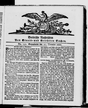 Berlinische Nachrichten von Staats- und gelehrten Sachen vom 27.12.1777