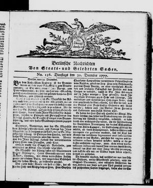 Berlinische Nachrichten von Staats- und gelehrten Sachen vom 30.12.1777