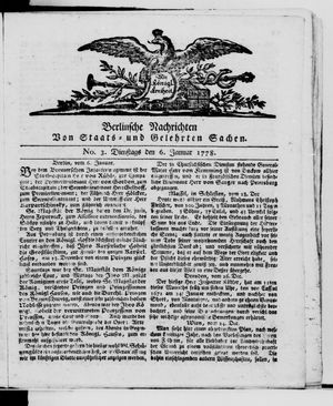 Berlinische Nachrichten von Staats- und gelehrten Sachen vom 06.01.1778