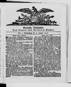 Berlinische Nachrichten von Staats- und gelehrten Sachen vom 08.01.1778