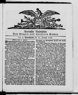 Berlinische Nachrichten von Staats- und gelehrten Sachen vom 17.01.1778