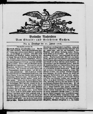 Berlinische Nachrichten von Staats- und gelehrten Sachen vom 20.01.1778