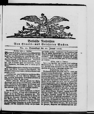 Berlinische Nachrichten von Staats- und gelehrten Sachen vom 22.01.1778
