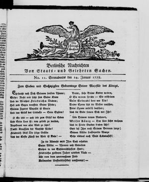 Berlinische Nachrichten von Staats- und gelehrten Sachen vom 24.01.1778