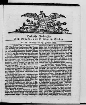 Berlinische Nachrichten von Staats- und gelehrten Sachen vom 27.01.1778