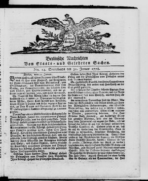 Berlinische Nachrichten von Staats- und gelehrten Sachen vom 31.01.1778