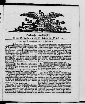 Berlinische Nachrichten von Staats- und gelehrten Sachen vom 12.02.1778