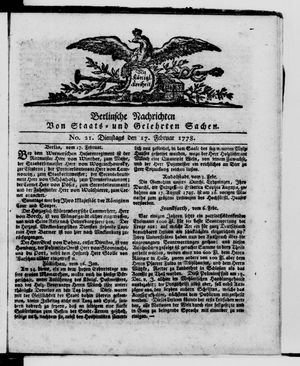 Berlinische Nachrichten von Staats- und gelehrten Sachen vom 17.02.1778