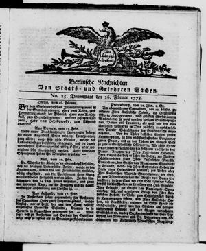 Berlinische Nachrichten von Staats- und gelehrten Sachen vom 26.02.1778