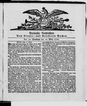 Berlinische Nachrichten von Staats- und gelehrten Sachen vom 10.03.1778